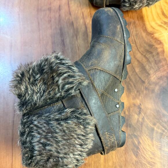 Sorel Joan of Arctic Wedge Women's Ankle Boots 10 M Leather Brown Faux Fur - Picture 6 of 9